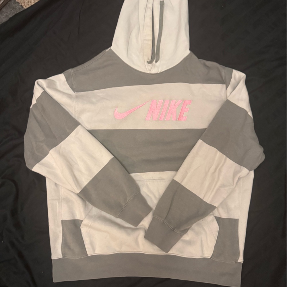 Nike Pink Logo Gray Striped Hoodie